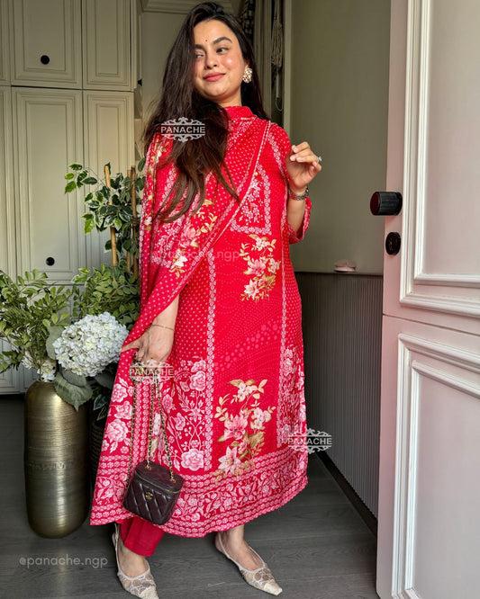 Floral red suit set