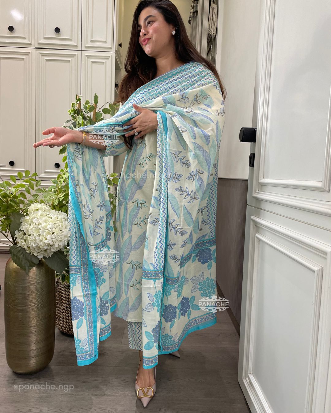 Print on print kurta pant dupatta set