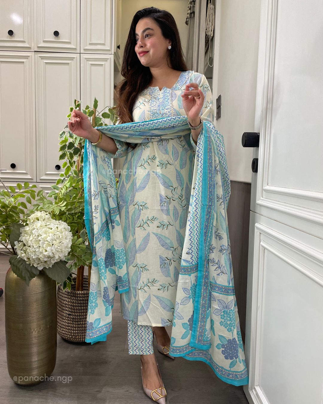 Print on print kurta pant dupatta set