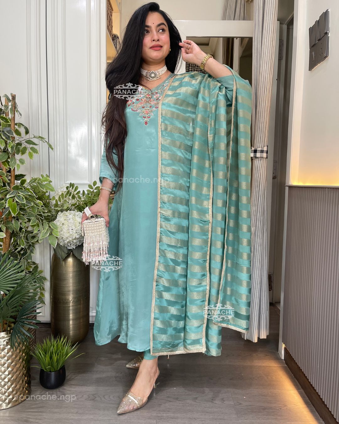 Mint Meher Anarkali set