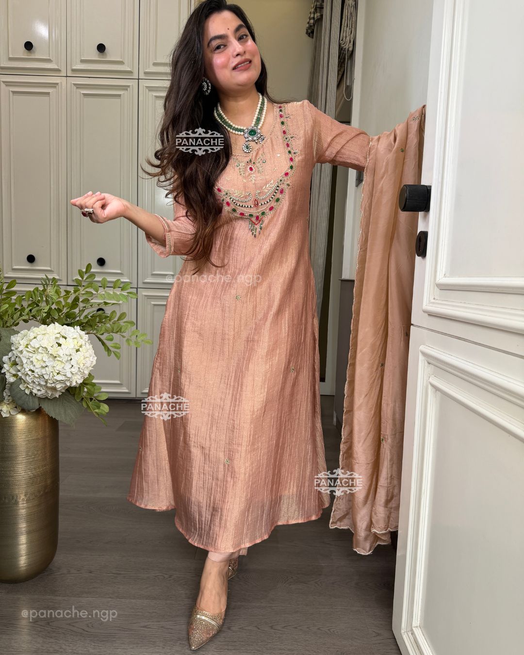 Jewelled Sunehri Peach suit set