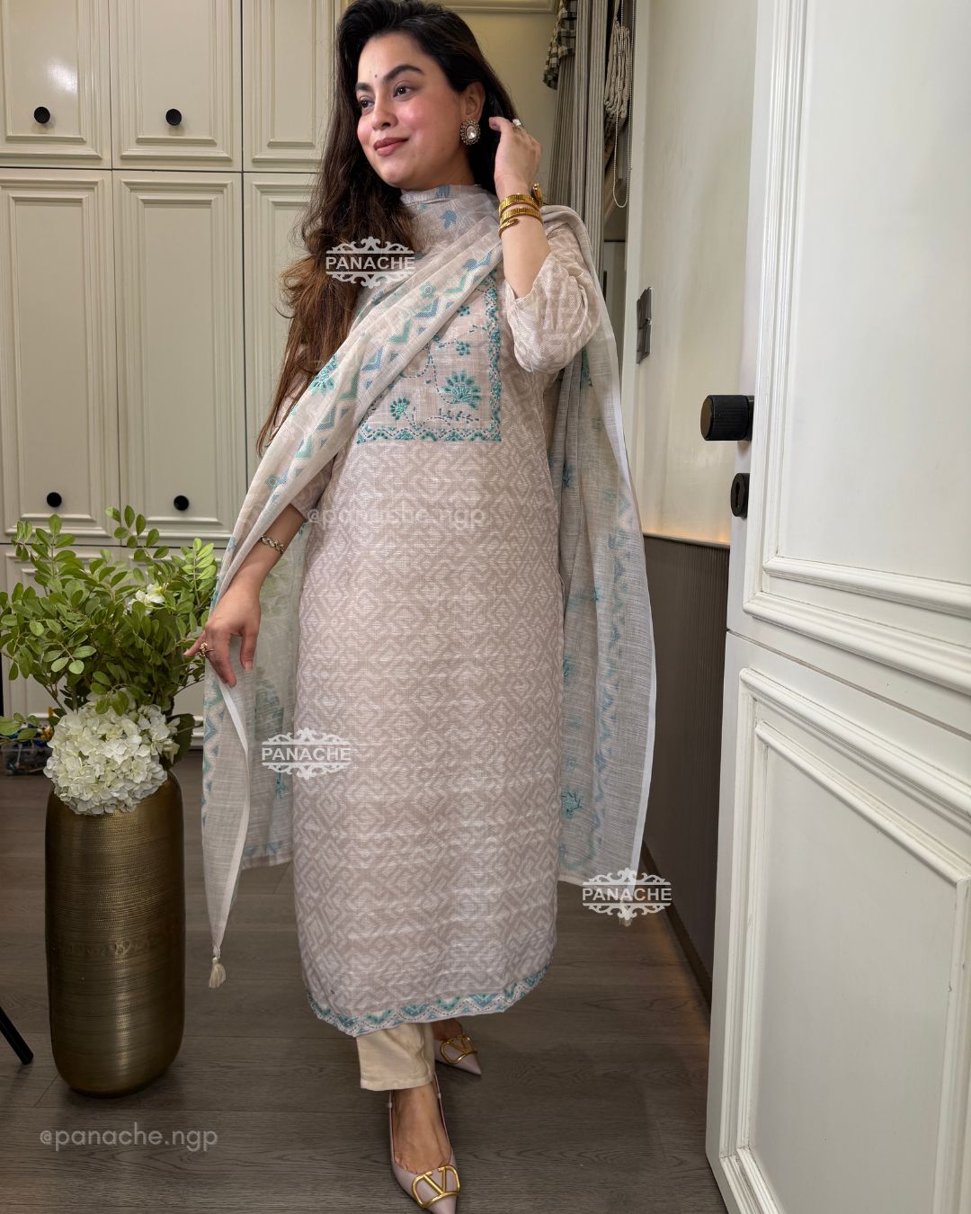 Ivory and sky suit set