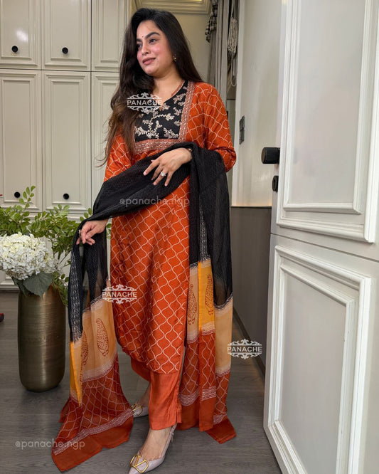 Naqsh orange semi formal suit set
