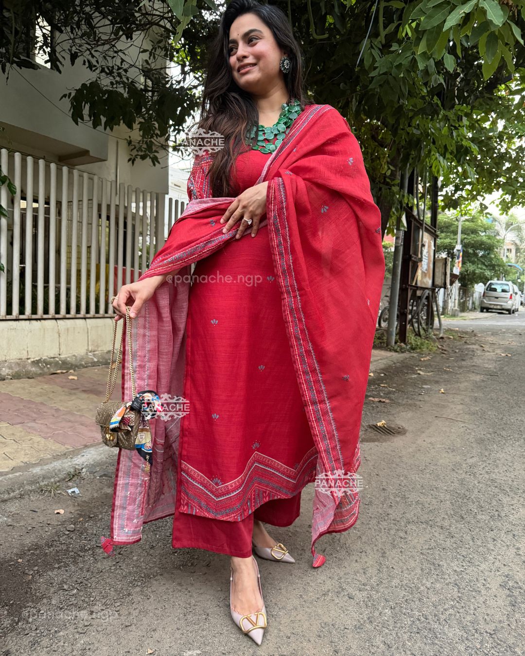 Navratri Red Katha suit