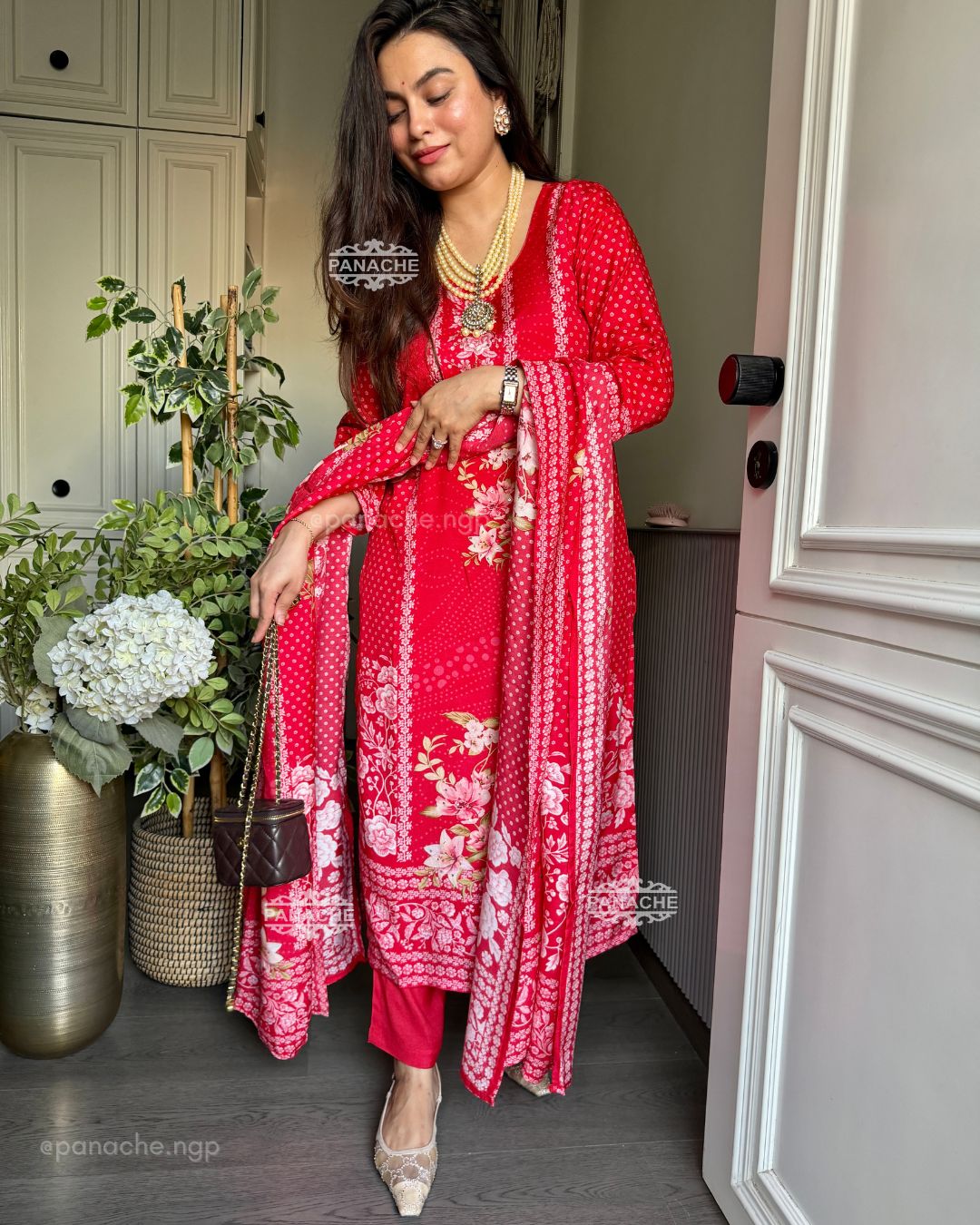 Floral red suit set