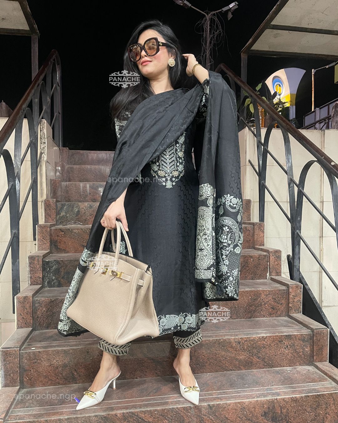 Black woven zari suit set