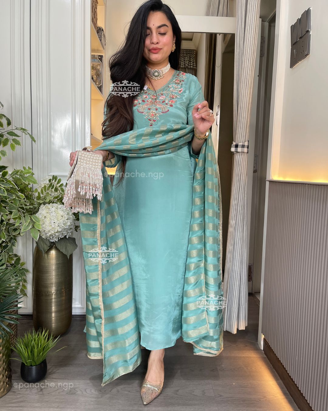 Mint Meher Anarkali set