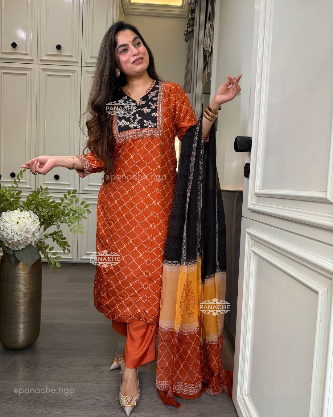Naqsh orange semi formal suit set