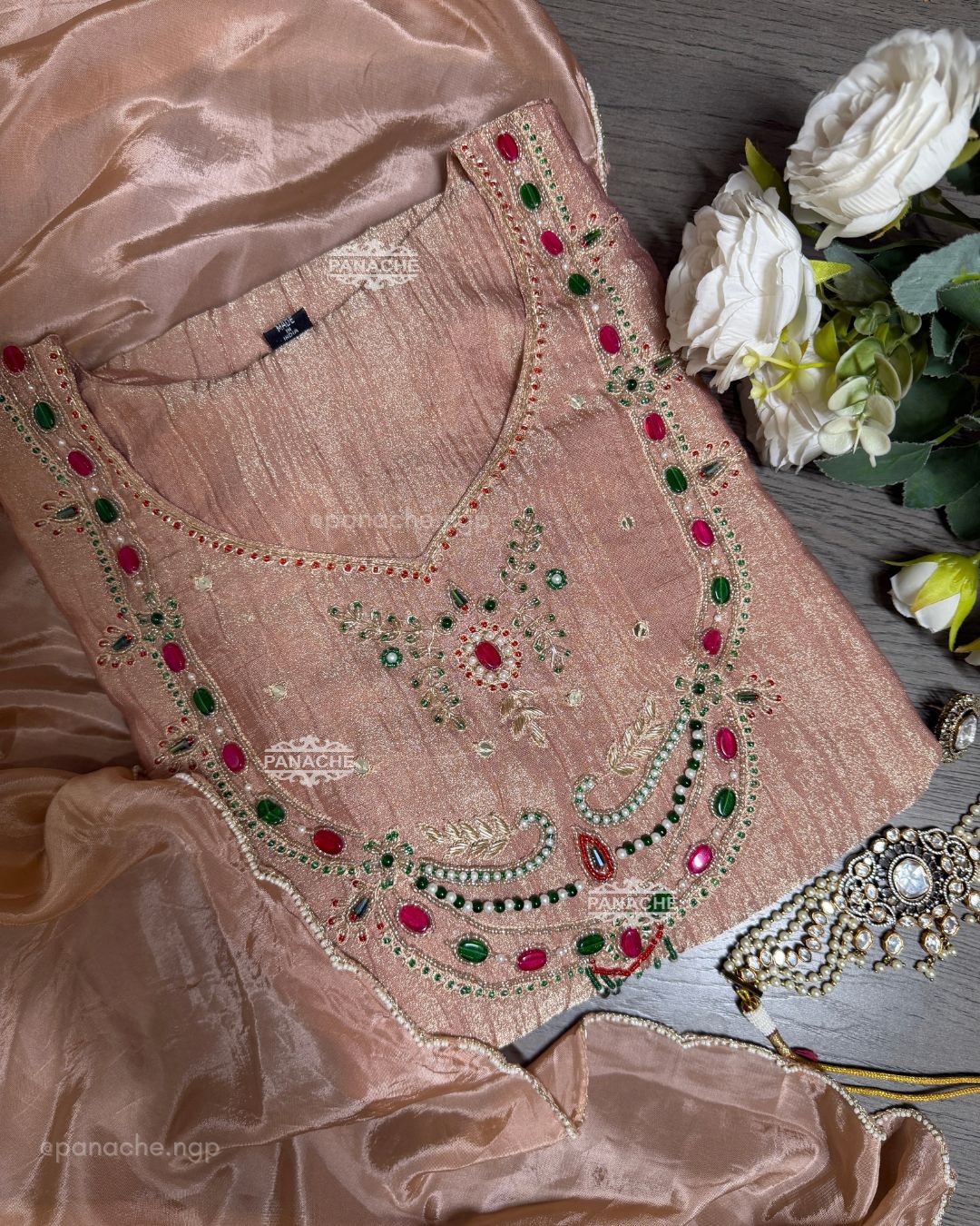 Jewelled Sunehri Peach suit set