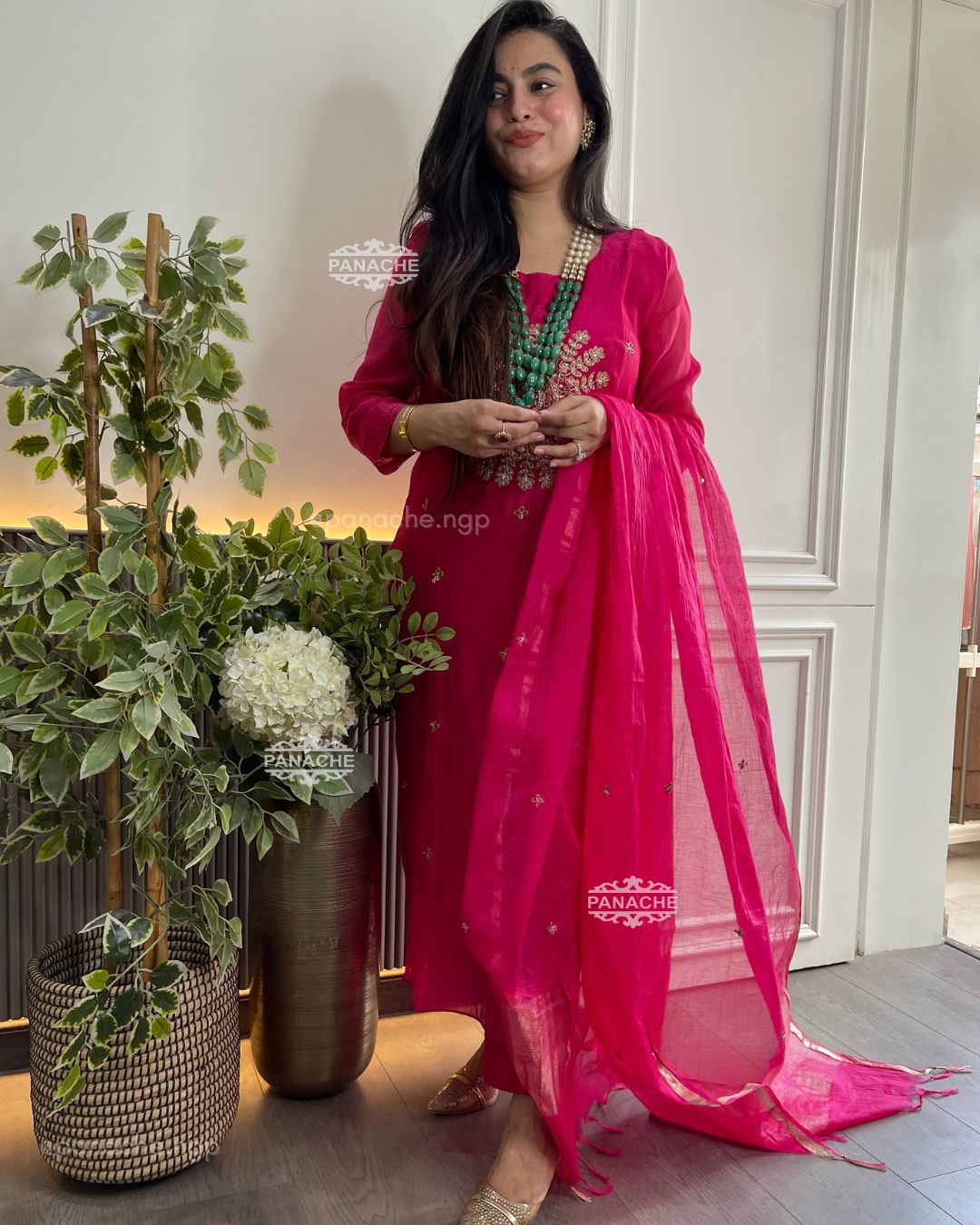 Fuschia mul gajji set