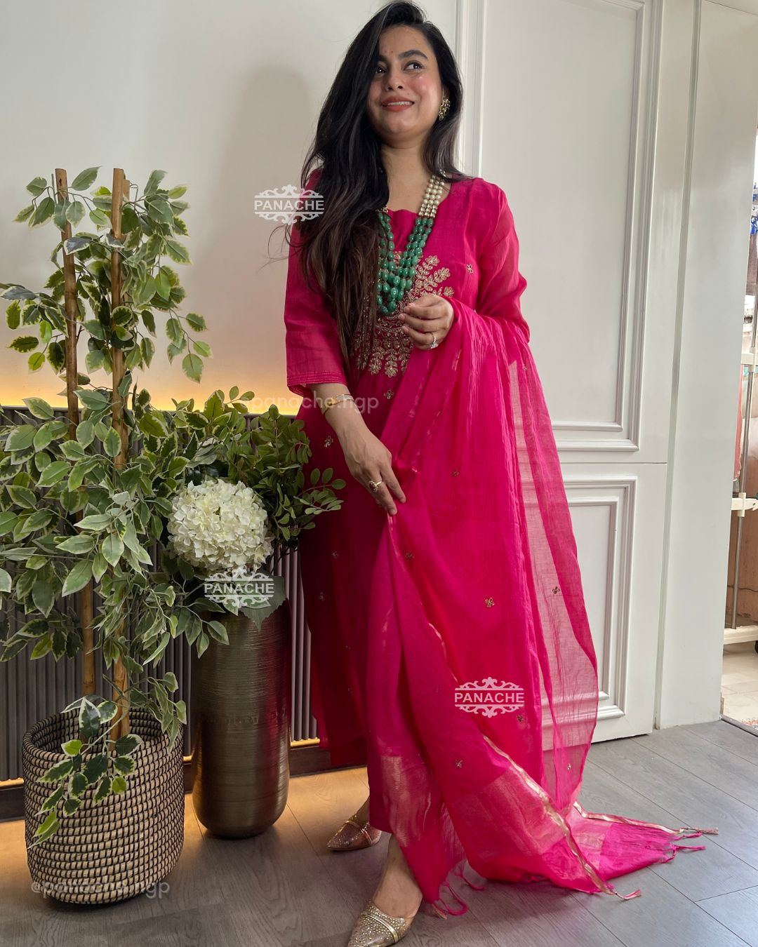 Fuschia mul gajji set