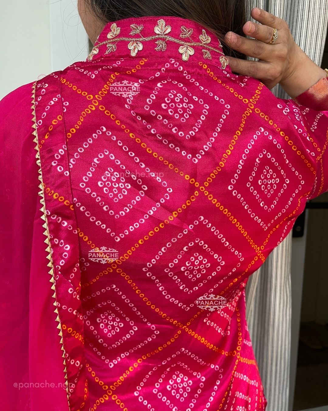 Bandhani Gajji linen set