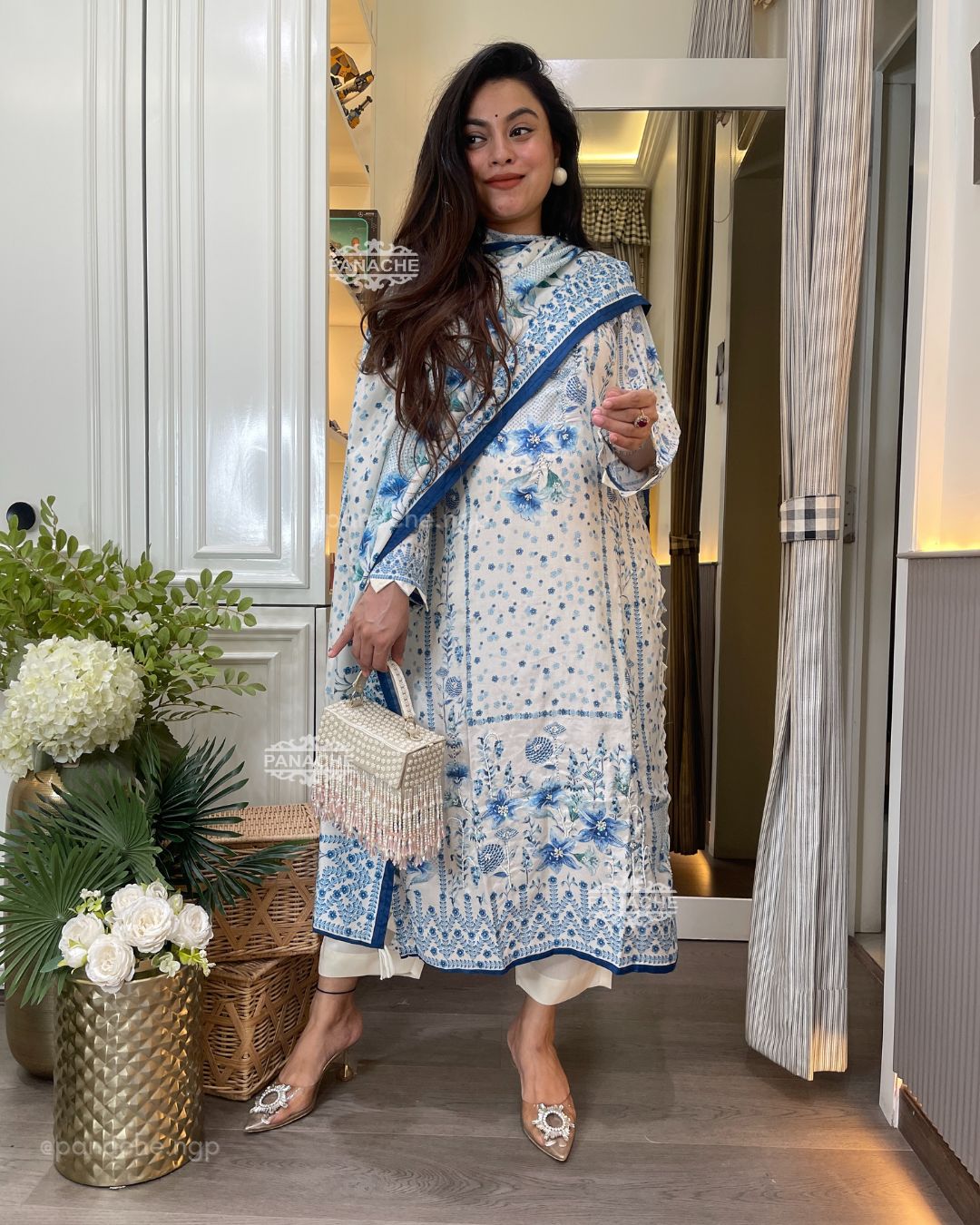 Sky printed muslin set