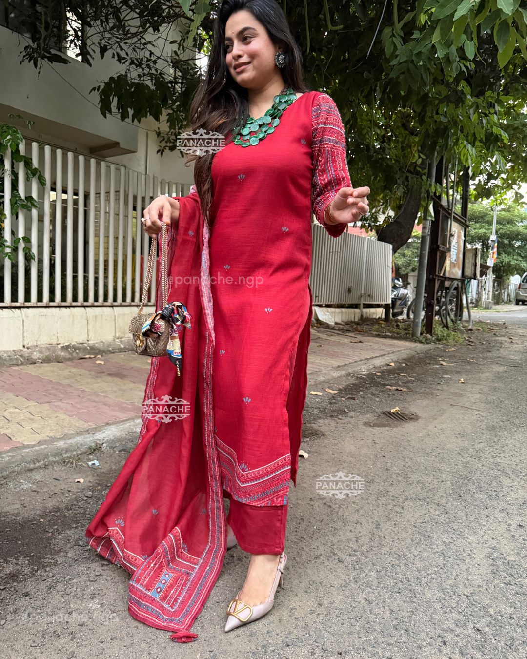 Navratri Red Katha suit