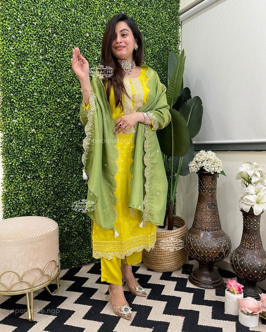 Lime green silk set