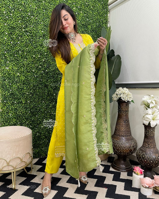 Lime green silk set