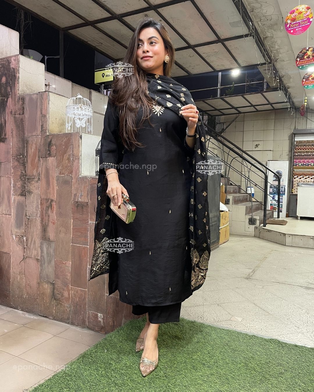 All black Banarasi set