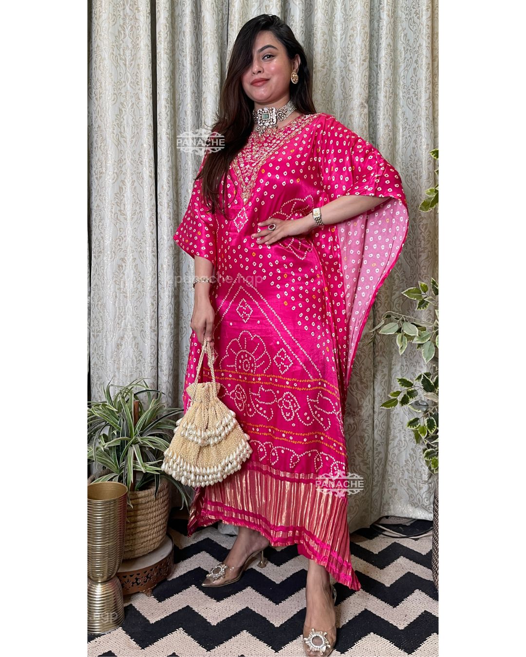 Bandhani gajji kaftan set