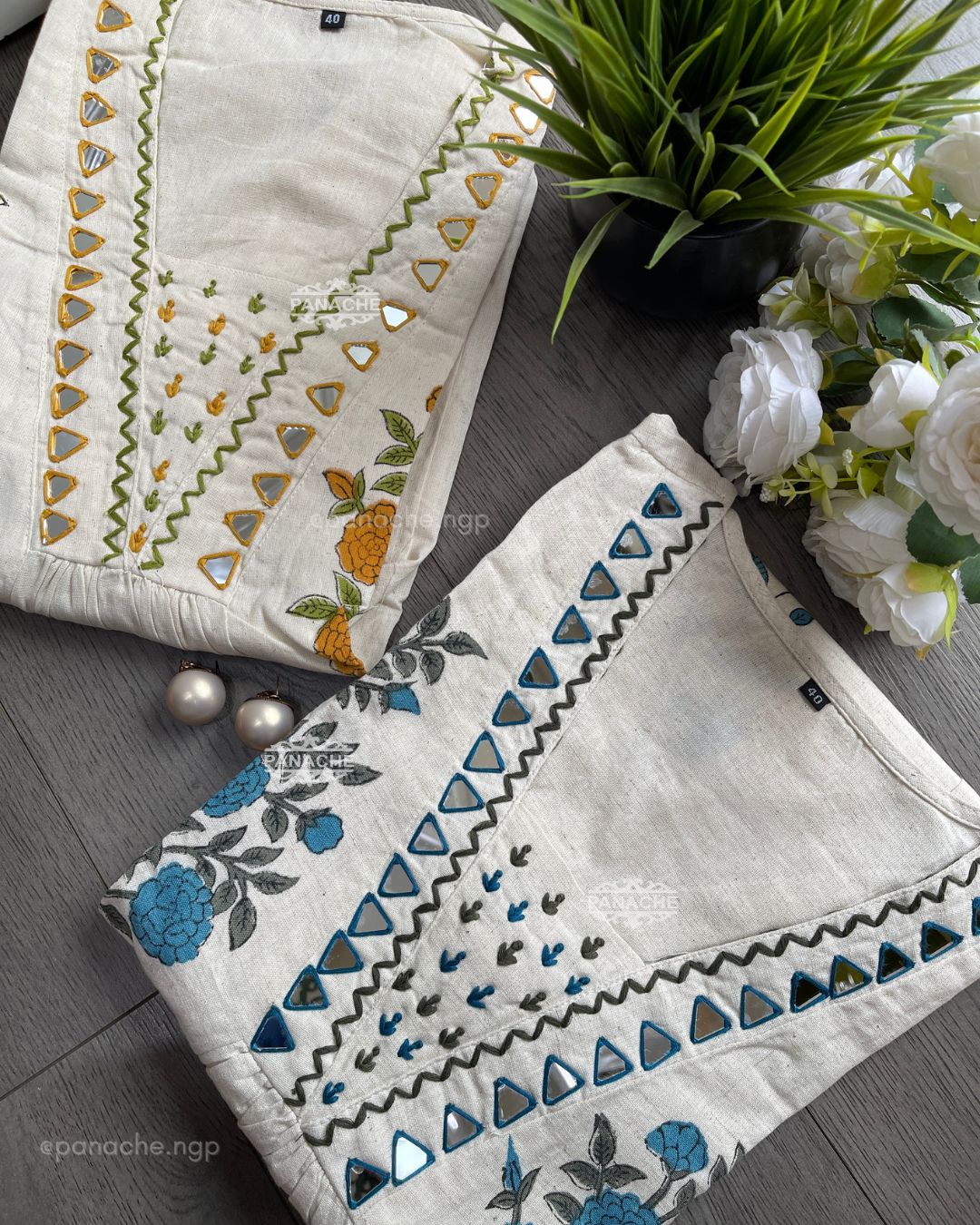 Block embroidery katha coords