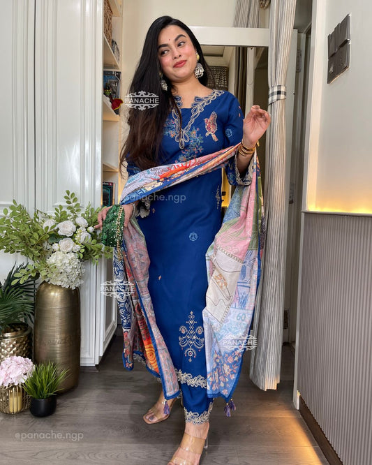 Cutwork embroidered suit