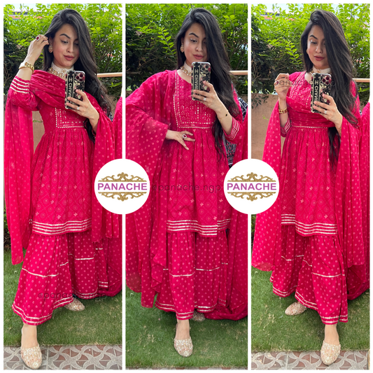 Fuschia pink sharara set