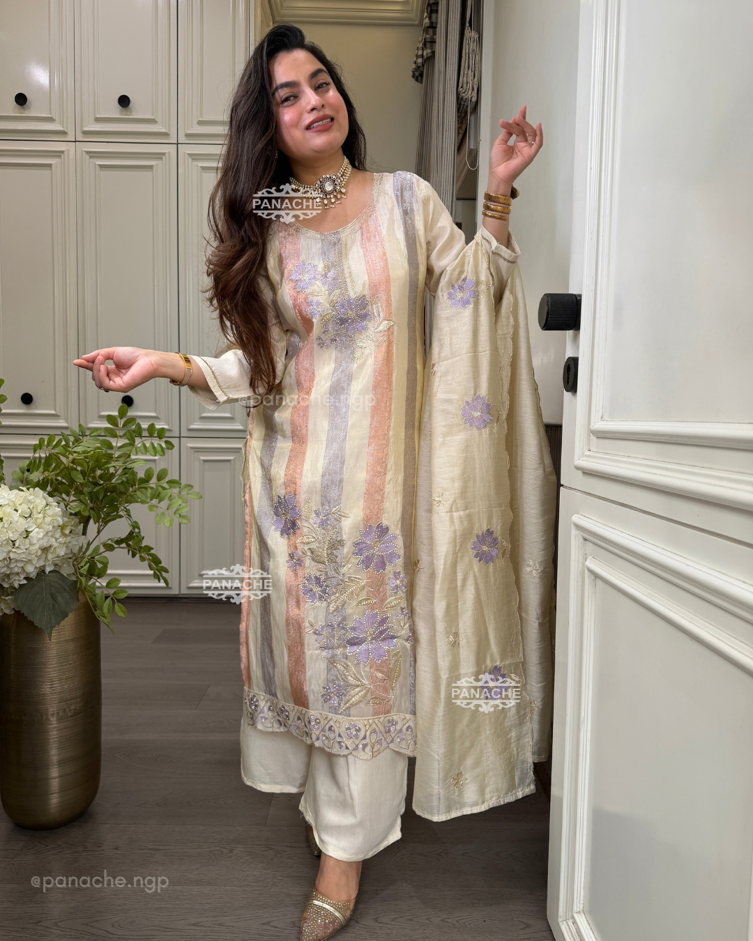 Rivaaya Ivory and pastel suit set