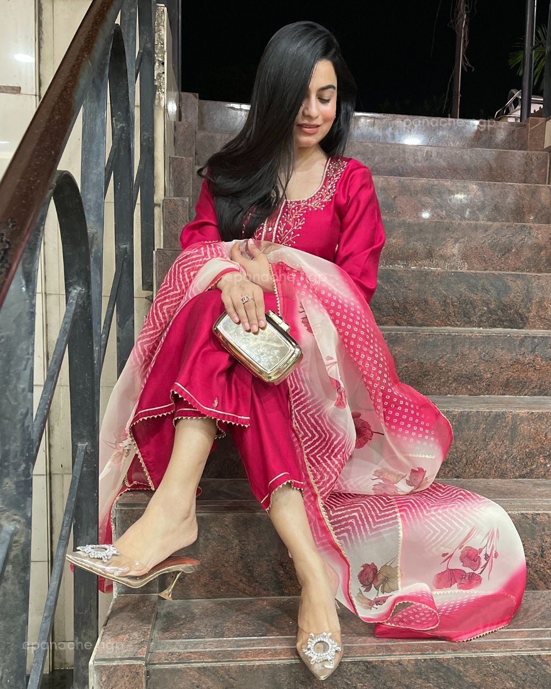 Fushia pink suit with bandhani dupatta