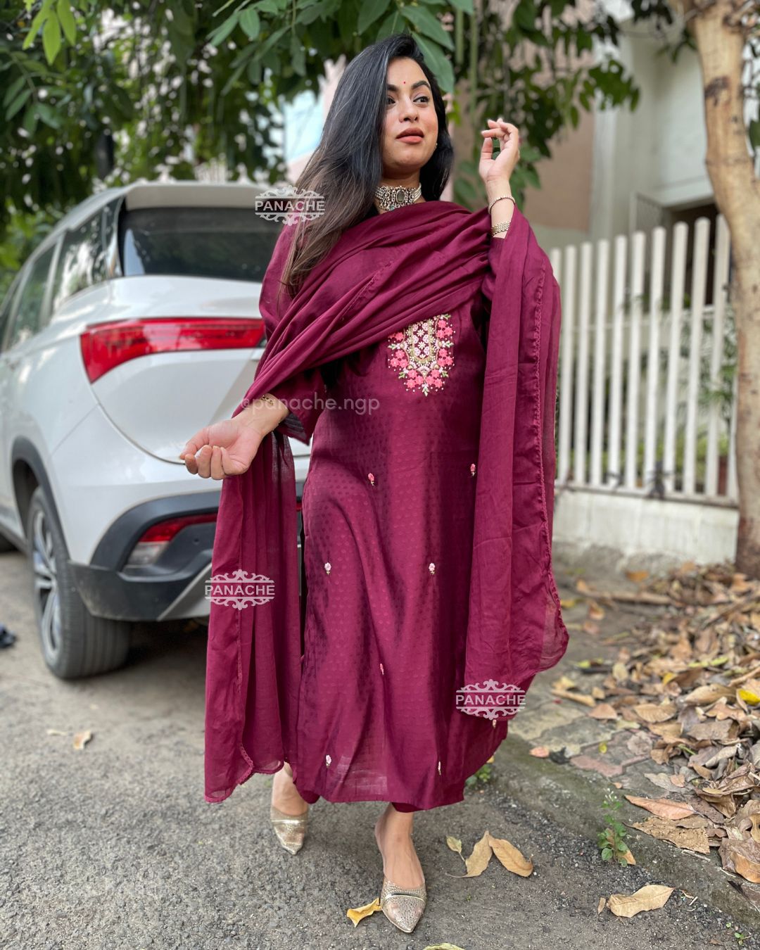 Maroon Embroidered cotton sets – panachengp