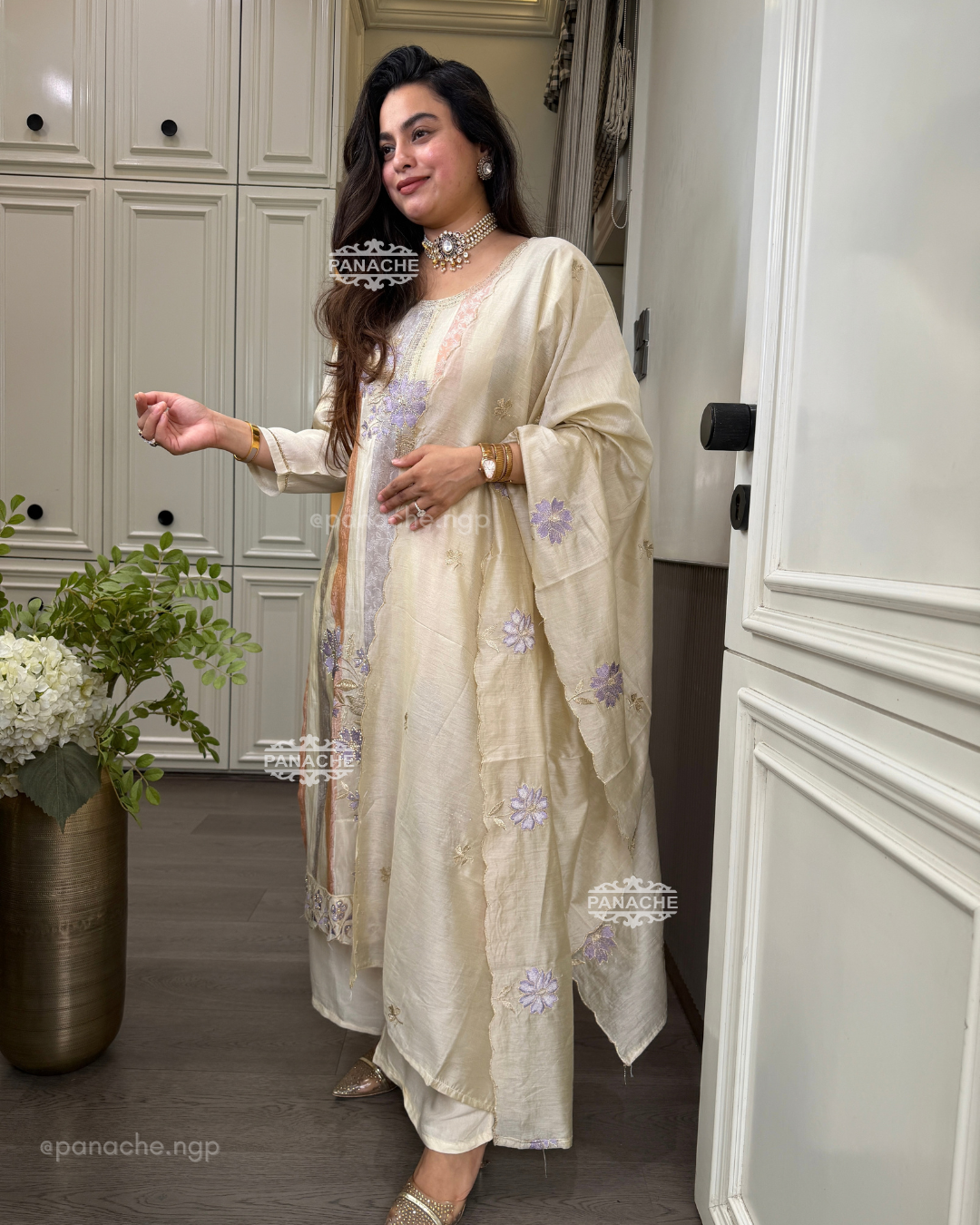 Rivaaya Ivory and pastel suit set