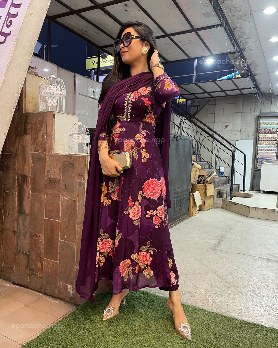 Floral chinnon Anarkali