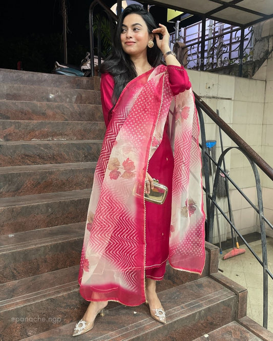 Fushia pink suit with bandhani dupatta