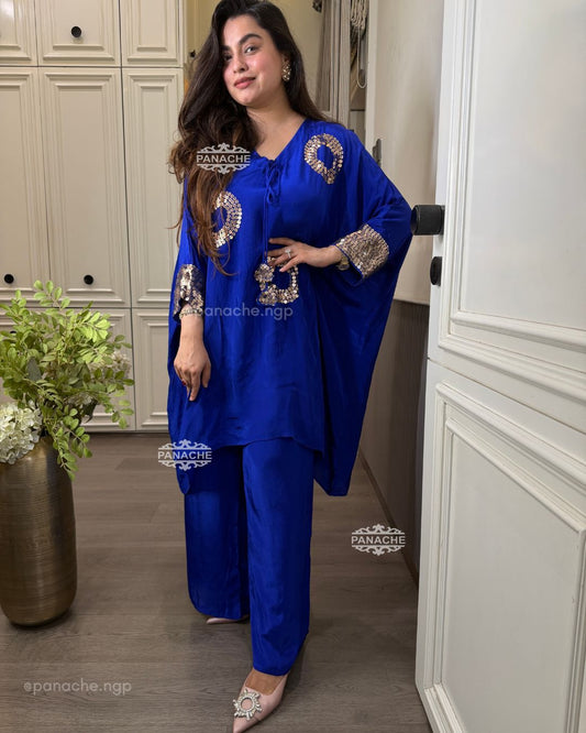 Electric blue Kaftan choga set