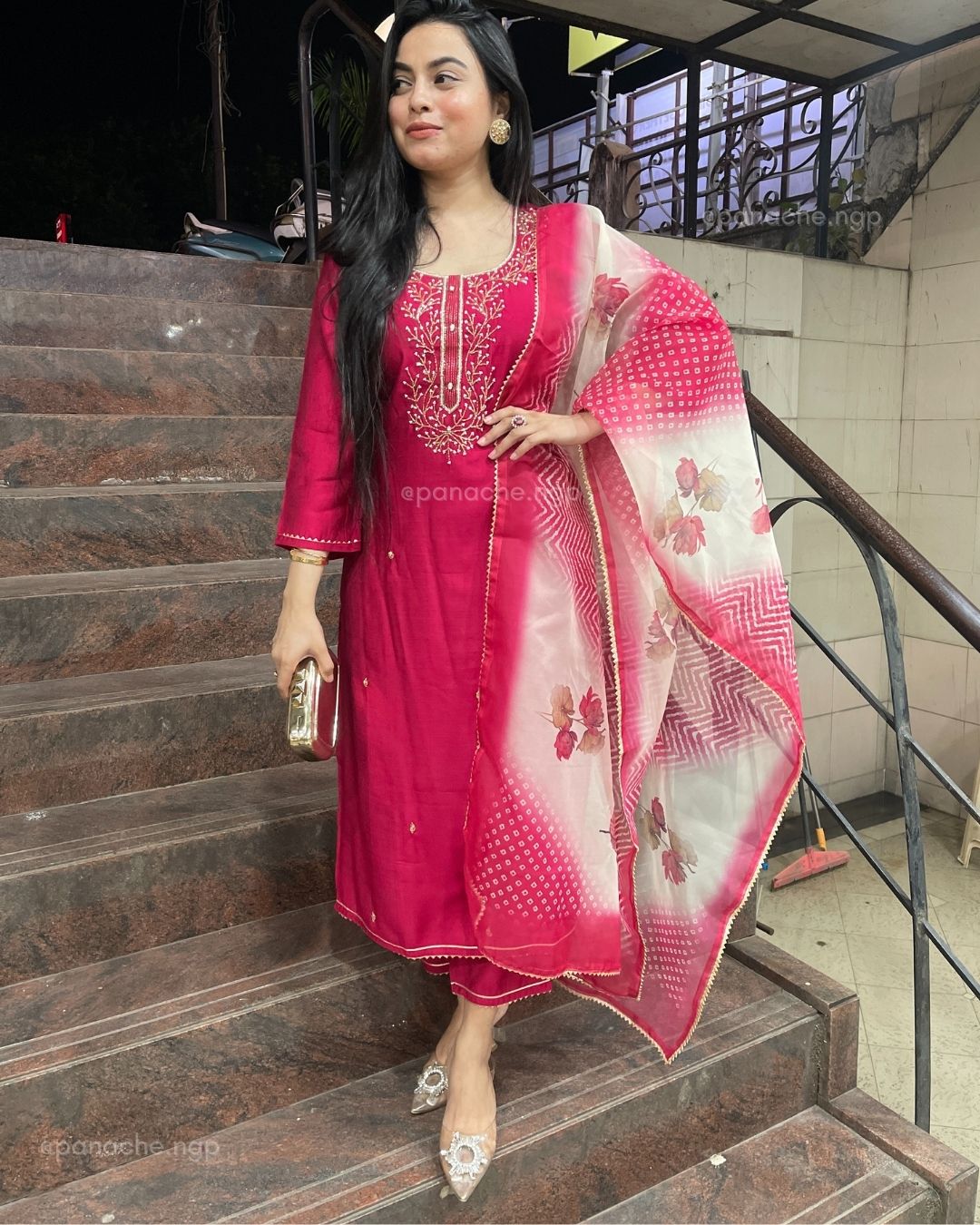 Fushia pink suit with bandhani dupatta