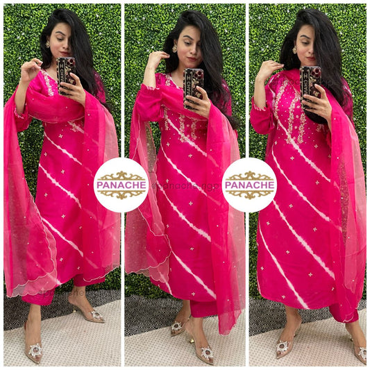 Hotpink silk set in leheriyan