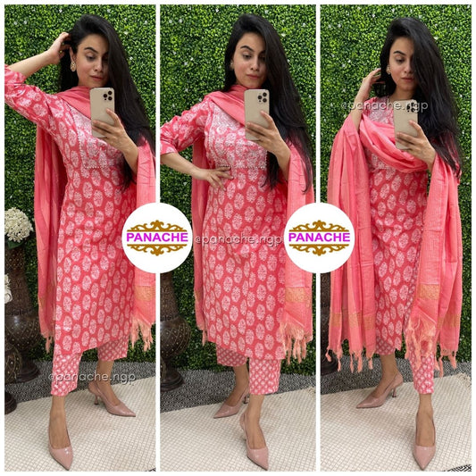 Peach Cotton Suit Set