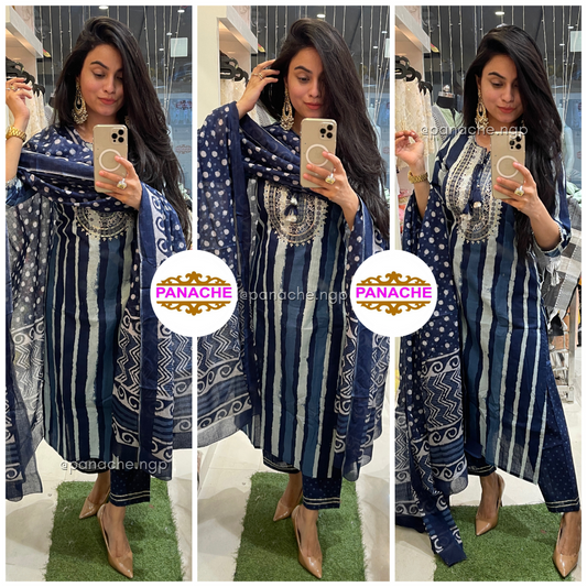 Indigo Cotton Kurta Pant Set