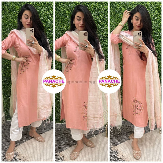 Peachy hues in elegant & sober suit set