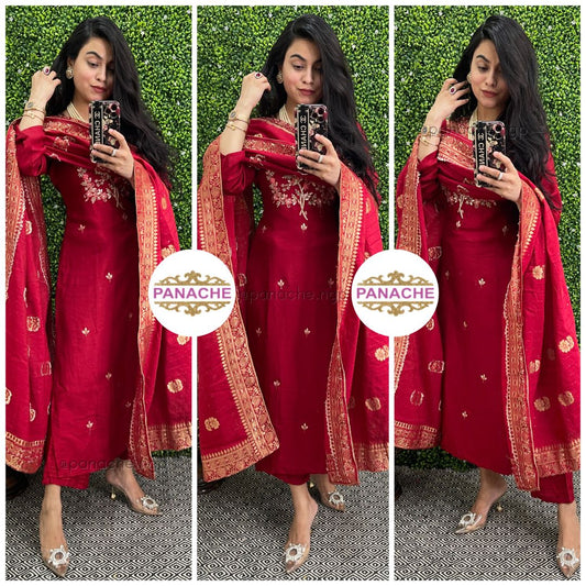Banarasi silk set in red
