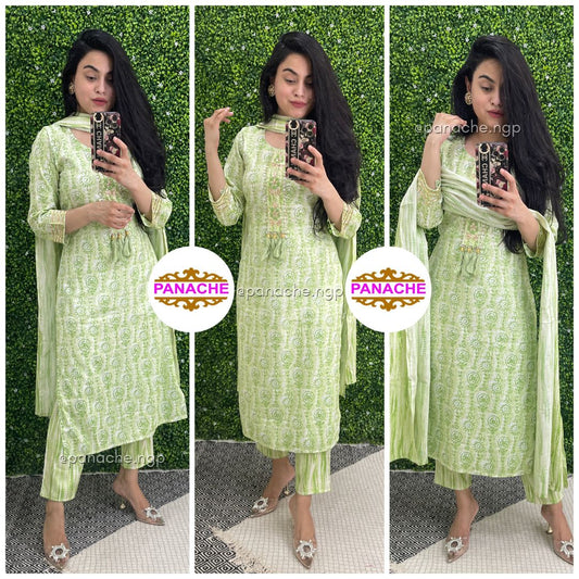 Print on Print Muslin Chic Kurta Pant Dupatta Set