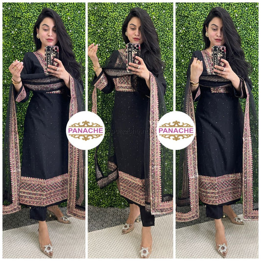 Embroidery on kurta neckline daman