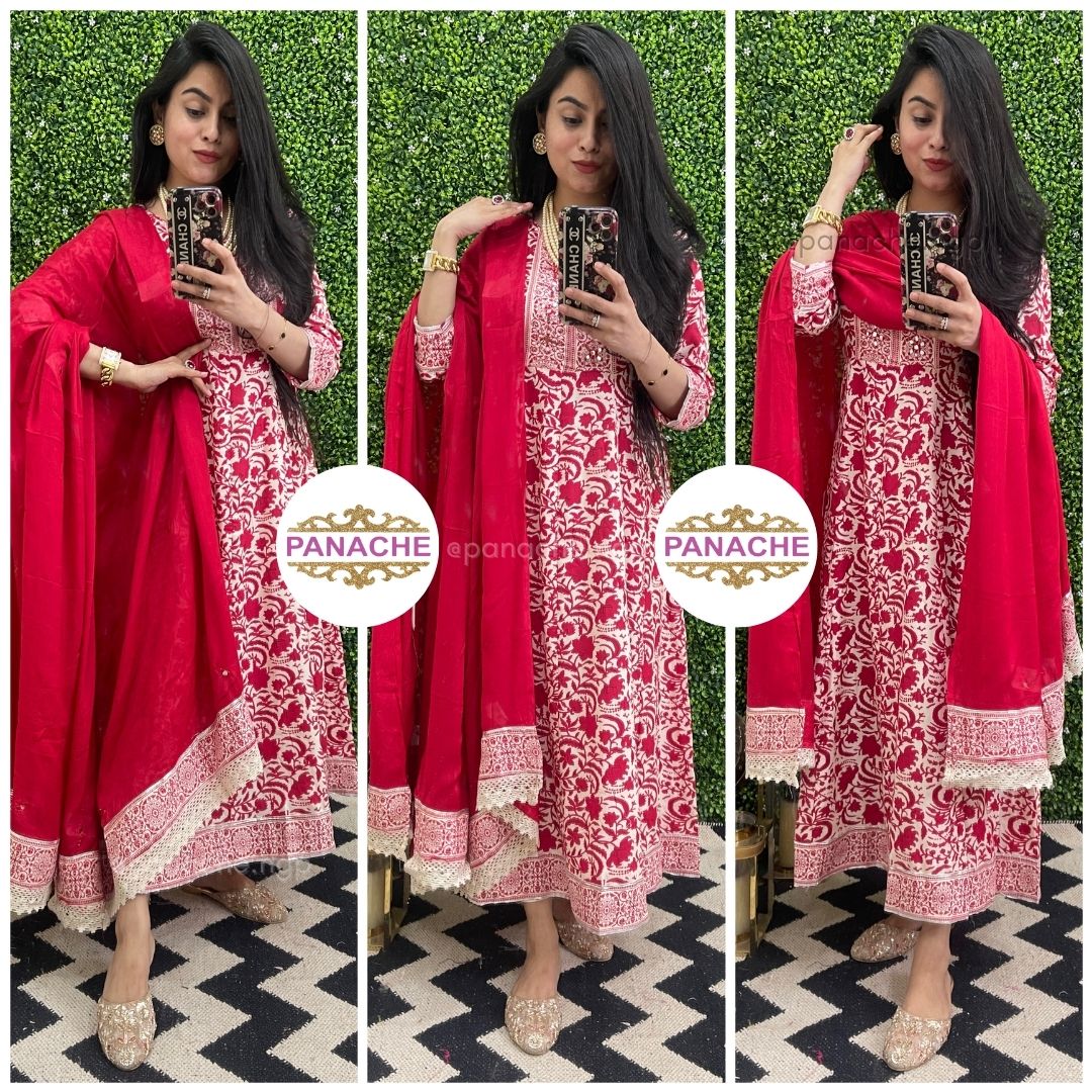 Red Anarkali! Kurta dupatta set