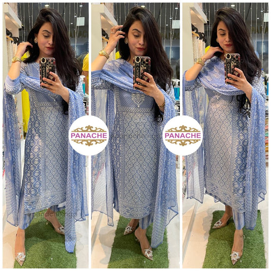 Linen Muslin print on print kurta pant set