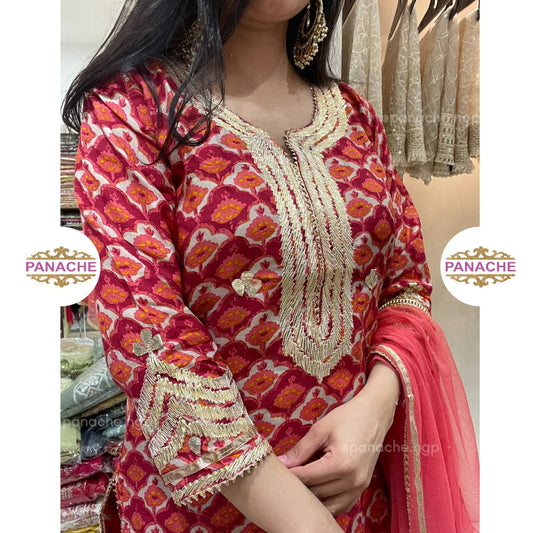 Short kurta with full Gher Sharara & Dupatta