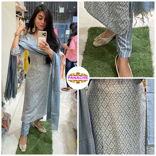 Muslin print on print kurta pant set