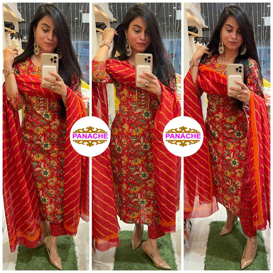 Deep Red Leheriyan Dupatta Set