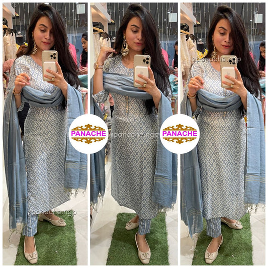 Muslin print on print kurta pant set