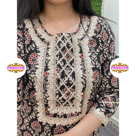 Black Print on Print Kurta Pant Dupatta Set