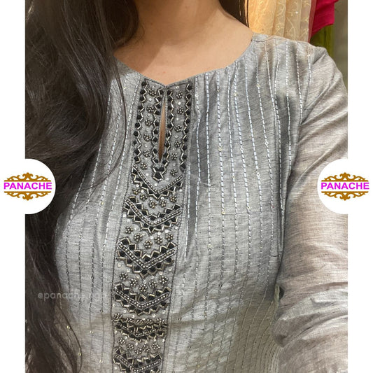 Cotton silk oxidize embroidery kurta pant & floral dupatta set