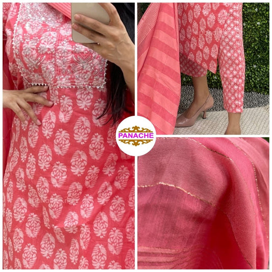 Peach Cotton Suit Set