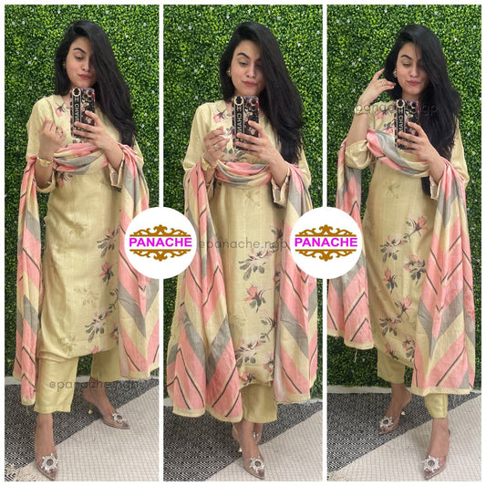 Muslin printed kurta dupatta and pant set